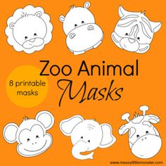 an animal mask with the words zoo animal masks in black and white on an orange background