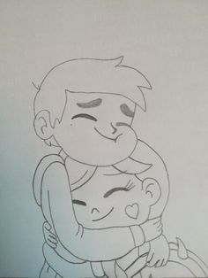 a drawing of a man hugging a woman