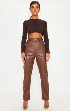 Trousers Outfit Night Out, Faux Leather Pants Outfit, Trouser Pants Women