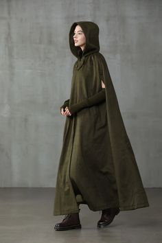 Maxi Hooded Wool Coat Cloak (8 Colors) – Linennaive Hooded Wool Coat, Cloak Coat, Cashmere Cape, Black Winter Coat, Hooded Cape, Color Lab, Cashmere Fabric, Hooded Cloak