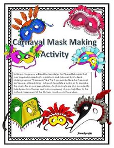 the carnival mask making activity is shown in this image, it includes masks and other items