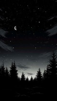 the night sky is full of stars and trees