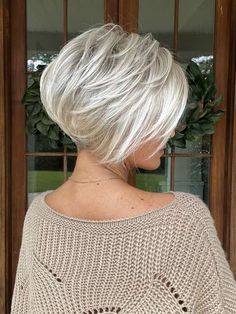 Idalia | Synthetic Lace Front Wig (Basic Cap) – Wigs.com Silver Bobs, Barbie Haircut, Silver Lace Front Wig, Stacked Hairstyles, Short Stacked Bob Haircuts, Platinum Hair Color, Short Layered Bob Haircuts, Blonde Tips, Bob Cut Wigs