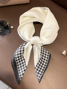 Houndstooth Shawl & Scarf BEIGE-One_size White Luxury Silk Scarf, Luxury Women's Scarf, Luxury White Silk Scarf, Luxury Beige Silk Scarf, Kenzo Wallpaper, Houndstooth Scarf, Leisure Fashion, Shawl Scarf, Scarf Hat