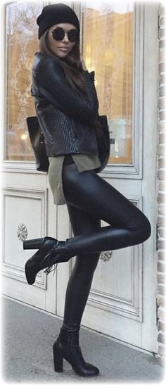 Leather Pants Leather Boots, Feminine Edgy Style Classy, Winter Edm Concert Outfit, Rockstar Chic Outfits, Black Tie New Years Eve Party Outfit, Winter Outfit Women Casual, All Black Leather Outfit Women, Edgy Night Out Outfit, Black Leather Pants Outfit Night