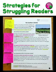 a bulletin board with post it notes on it and the words, strategy for struggling readers