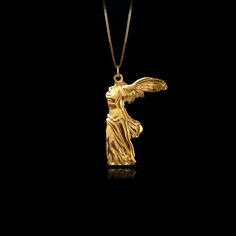 Elevate your style with our 14k Gold Victory of Samothrace Pendant. This solid gold necklace showcases exquisite craftsmanship, embodying the essence of triumph and victory through its intricate Winged Victory design. The Victory of Samothrace pendant is more than just jewelry; it's a fine representation of timeless Greek art and the allure of the goddess motif. Explore our collection of Greek-themed jewelry, including elegant gold medallions, also available in 18k yellow gold. PENDANT INFORMATI Winged Victory Of Samothrace, Winged Victory, Phoenix Pendant, Gold Dragon, Gold Tree, Gold Medallion, Solid Gold Necklace, Solid Gold Chains, Greek Art