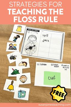 a table topped with lots of different activities for teaching the floss rules and how to use them