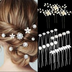 Product Description Specification: Size: hairpin length: 6-11cm/2.36-4.33inch, width: 0.7-8cm/0.28-3.15inch Color: silver, gold Quantity: 23pcs 5 different styles Each wedding hair pin is made of high-quality materials, exquisite and elegant, different styles allow you to make different hairstyle styles. Sparkling hair clips The hairpins are decorated with pearls and rhinestones, which sparkle in the sun and light and are eye-catching. The hair pins are small and light, so you can take it with y Pearl Hair Pin Wedding, Pearl Headband Wedding, Bridesmaid Hair Clips, Bridal Hair Accessories Flower, Crystal Hair Clips, Rhinestone Hair Pin, Bride Headpiece, Elegant Hair, Pearl Hair Pins