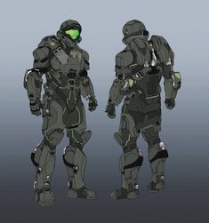 an image of two men in futuristic suits standing next to each other on a gray background