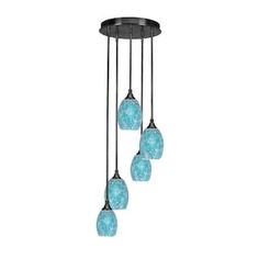 three light chandelier with blue glass shades