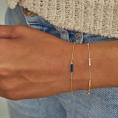 Lapis Inlay Bar Bracelet for Women | Jennifer Meyer Fine Jewlery, Gold Bracelets Stacked, Dainty Gold Bracelet, Lapis Jewelry, Gold Bars, Gold Link Chain, Bar Bracelet, Classic Bracelets, Jennifer Meyer