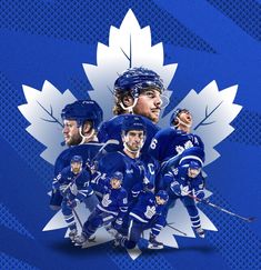 the toronto maples are wearing blue uniforms and standing in front of a maple leaf