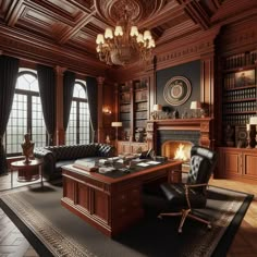 an elegant living room with wood paneling and chandelier