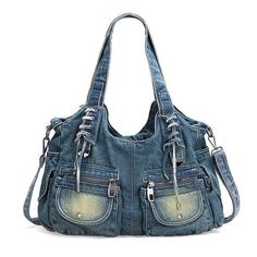 Kylethomasw Denim Women's Shoulder Bag Harajuku High Capacity Ladies Handbags Canvas Shopping Travel Female Tote Bag Jeans Crossbody Bag Material:Denim Bag Size: 15*37*29cm(1 inch = 2.54 cm, 1cm = 0.39 inch)Package Content :Shoulder Bag*1Note: 1.Please allow 1-3cm differences due to manual measurement, thanks.2.Item color displayed in photos may be showing slightly different on your computer monitor since monitors are not calibrated same.3.If you receive damaged packaging, please do not raise ob Tas Denim, Jeans Recycling, Blue Jean Purses, Denim Handbag, Jean Purses, Tas Bahu, Casual Denim Jeans, Jean Purse, Denim Handbags