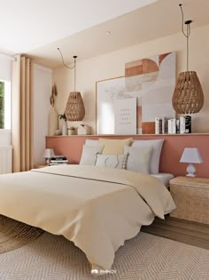 Une chambre terracotta accueillante cosy Colourful Bedroom Decor Ideas, Terracotta And Beige Bed, Bedroom Design Terracotta, Bedroom Wall Terracotta, Teracota Painting Wall Bedroom, Terrocata Bed