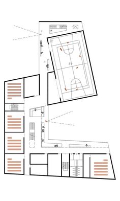 an architectural drawing shows the floor plan for a basketball court, as well as several other sections