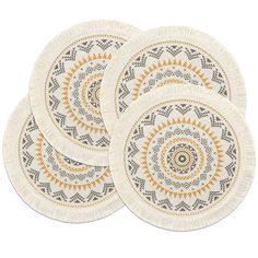 PRICES MAY VARY. 🏵【Material & Size】: These cotton woven placemats made of 45% cotton + 45% polyester + 10% viscose. Diameter of each place mat is 13 inch/ 33cm. Pack of 4. 🏵【 Elegant Design】: Beautiful and romantic mandala pattern, delicate cotton weave and tassel edge, bring you a comfortable and natural feel, update your dining table and kitchen decor. 🏵【Perfect Table Protection】: Our round charming tassel table mats are heat-resistant, non-slip, wear-resistant, washable, effectively preven Wedding Farmhouse, Dining Wedding, Circle Table, Round Placemats, Woven Placemats, Mantel Redondo, Farmhouse Decoration, Candle Light Dinner, Flower Mandala