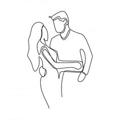 one line drawing of man and woman holding each other