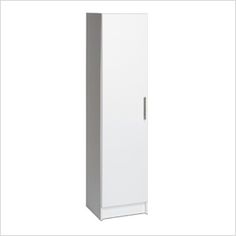 a tall white cabinet with two doors