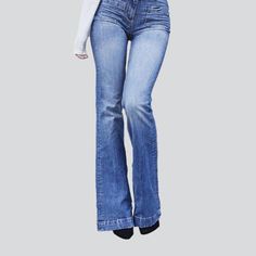 Stay ahead of the fashion game with our 2023 Spring-Summer Collection vintage bootcut jeans. Combining street vibe with a hint of mid-rise retro allure. our jeans are crafted for those who live for fashion. Whether you're out for lunch. or dancing the night away. these jeans will make you look and feel fabulous!Why These Jeans are the Perfect ChoiceOur jeans are textured to bring out the best in you. With an exquisite zipper and button closure. each movement is a testament to your fashion-savvy Mid-rise Denim Blue Flares For Fall, Denim Blue Flare Jeans With Five Pockets, Fall Denim Blue Straight Leg Flares, Denim Blue Straight Leg Flares For Fall, Trendy Full-length Medium Wash Flares, Trendy Fitted Denim Blue Flares, Trendy Medium Wash Flares With Five Pockets, Non-stretch Light Wash Flare Jeans With Five Pockets, Trendy Mid-rise Medium Wash Flares