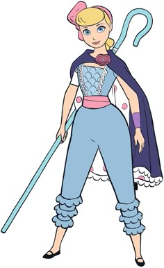 a drawing of a woman with a blue cape and pink top on holding a wand