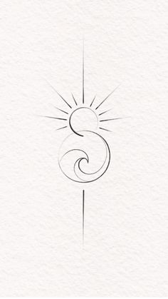 the letter s is drawn in black ink on white paper with a sun above it