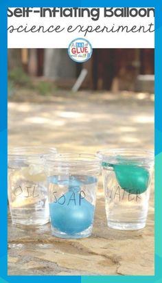 three small cups with blue and green liquid in them