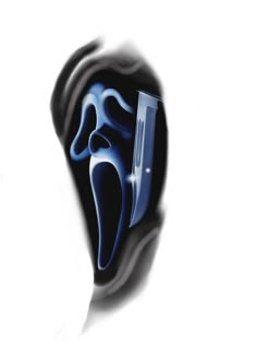 an abstract image of a blue mask with a toothbrush in it