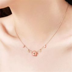 Pink Flower Necklace Specifications: Material: copper, 18k rose gold, enamel, crystal Colors: rose gold Size: 40 cm + 5 cm ext Weight: 5 g/pcs Pigeon Princess, Necklace Girly, Classy Jewellery, Pink Flower Necklace, Sanrio Fashion, Kawaii Necklace, Kawaii Store, Flower Necklaces, Flower Charm Necklace