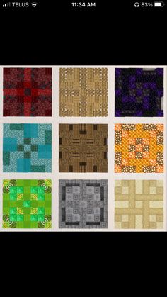 six different colored squares are shown in the same pattern, each with an individual's own design