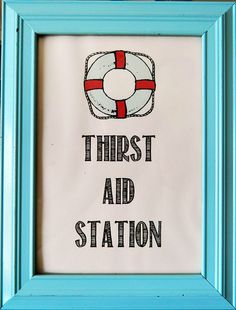 a blue frame with a red and white life preserver on it that says,'first aid station '