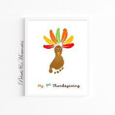 a card with a turkey on it and the words my first thanksgiving