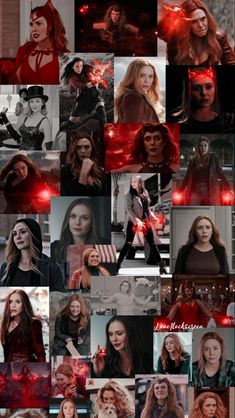 many different images of women with red lights on their faces and hands, all in the same