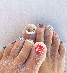 Pin on Holidays Holiday Toes, Christmas Toes, Glitter Toe Nails, Toenail Art Designs, Uñas Aesthetic, Holiday Acrylic Nails, Holiday Nails Christmas, Red Christmas Nails