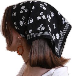 Dainty Flower Bandana Face Masks Black Trendy Beach Bandana Headband, Trendy One Size Summer Bandana, Trendy Bandana Print Headband, Trendy Bandana For The Beach, Trendy One Size Bandana For Spring, Black Bohemian Headscarf For Summer, Trendy White One-size Headscarf, Black Bohemian Headwrap For The Beach, Chic Summer Headscarf Headband