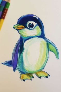 Colored Pencil Doodle penguins Sketches Easy Aesthetic, Pencil Color Sketches, Fruit Sketches, Colored Pencil Doodles, Pencil Doodles, Aesthetic Doodles, Color Sketches, Fruit Sketch, Easy Flower Drawings