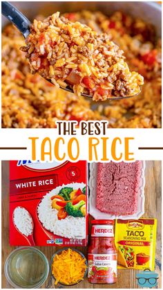 the best taco rice recipe is in this collage