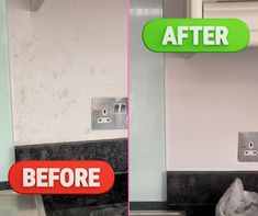 before and after photos of a kitchen counter