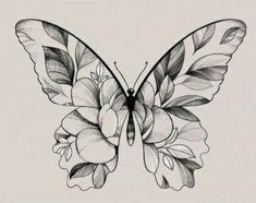 a black and white drawing of a butterfly