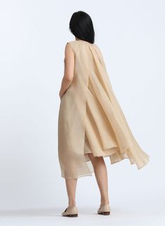 KAAREM - Lat Sleeveless Pleated Organza Dress - Cream Pre-draped Pleated Silk Dress, Elegant Beige Sleeveless Asymmetrical Dress, Silk A-line Pleated Dress For Cocktail, Silk Pre-draped Dress With Pleated Back, Silk Pleated Dress For Cocktail, Silk Pleated Dress With Folds For Cocktail, Silk Dress With Pleated Bodice And Draped Shape, Silk Draped Dress With Pleated Bodice, Silk Wedding Dress With Folds