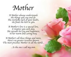 a mother poem with pink roses and green leaves