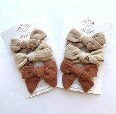 These are super cute Muslin gauze fabric bows in coordinating sets. These are 3.5” bows and come with an alligator clip. Add some extra sweetness to your little one's look with our adorably quaint Muslin Hair Bow Pigtail Set. These darling 3.5” bows are made from soft and breathable gauze fabric in subtle shades, and each bow is thoughtfully designed with an alligator clip for versatile styling. Mix and match for the perfect pop of personality. Happy Housewife, Hair Bow Sets, Fabric Bows, Bow Set, Gauze Fabric, Christmas Delivery, Hair Bow, Alligator, Hair Bows