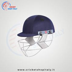 the cricket helmet is blue and white