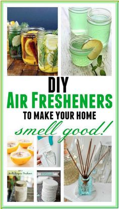 an advertisement for air fresheners to make your home smell good, with pictures of lemons and other things in mason jars