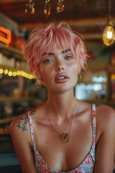 Wolf Pixie Haircut, Fun Color Pixie Hair, Very Short Womens Haircuts, Fun Pixie Hairstyles, Shixie Haircut Girl, Short Hairstyle Color Ideas, How To Style Pixie Hair, Bixie Colour Haircut, Short Haircuts For Women 2024