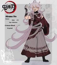 an anime character with long white hair and purple hair, holding a black object in his hand