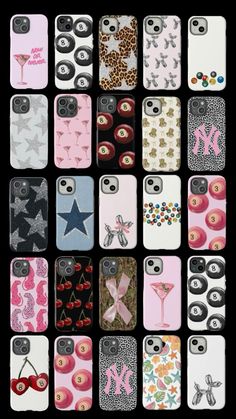 many cell phones with different designs and colors are shown in the same pattern as each other