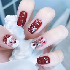 Brand New! Make Your Nails Holiday Ready With This 24-Piece Holiday Nail Wrap Set Santa Reindeer Snowflakes In Vibrant Holiday Red Christmas Gift Nails, Christmas Press On Nails, Pink Gel, Nail Swag, Winter Nail Art