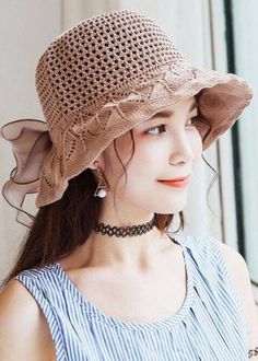 Beautiful Khaki Hollow Out Bow Cotton Knit Bucket HatMade of fine Knitted Cotton Thread.Hat Circumference: 58cm/22.62". Matches easily with daily hairstyle, dresses & Shirts Knit Bucket Hat, Long Knitted Dress, Daily Hairstyles, Bucket Hat Black, Black Zip Ups, Hat Making, Nike Outfits, Peter Pan Collar, Dress With Bow